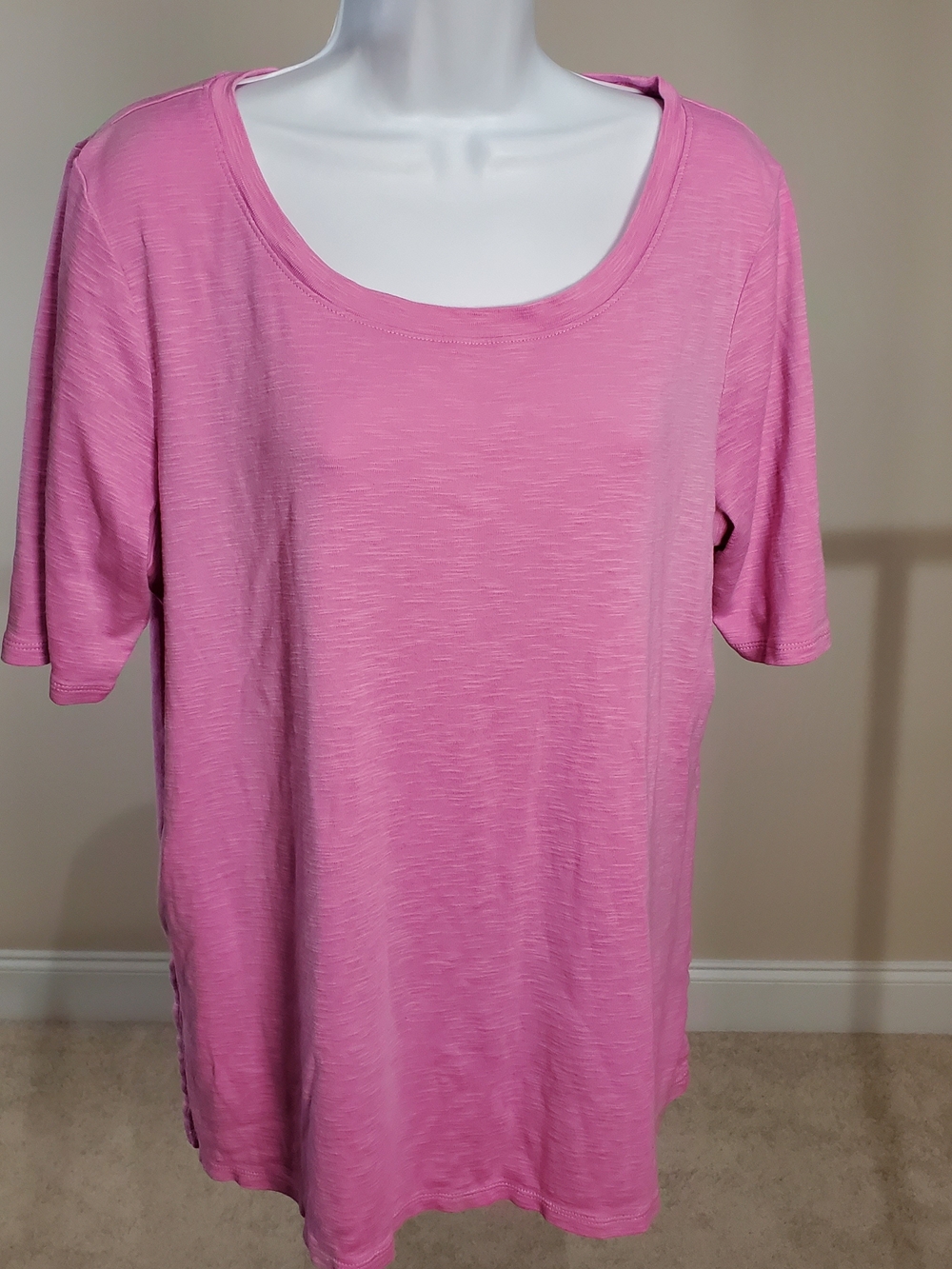 J. Jill Pink Scoop Neck Pima Cotton Slub Flowy Side Button Tee Top Size L